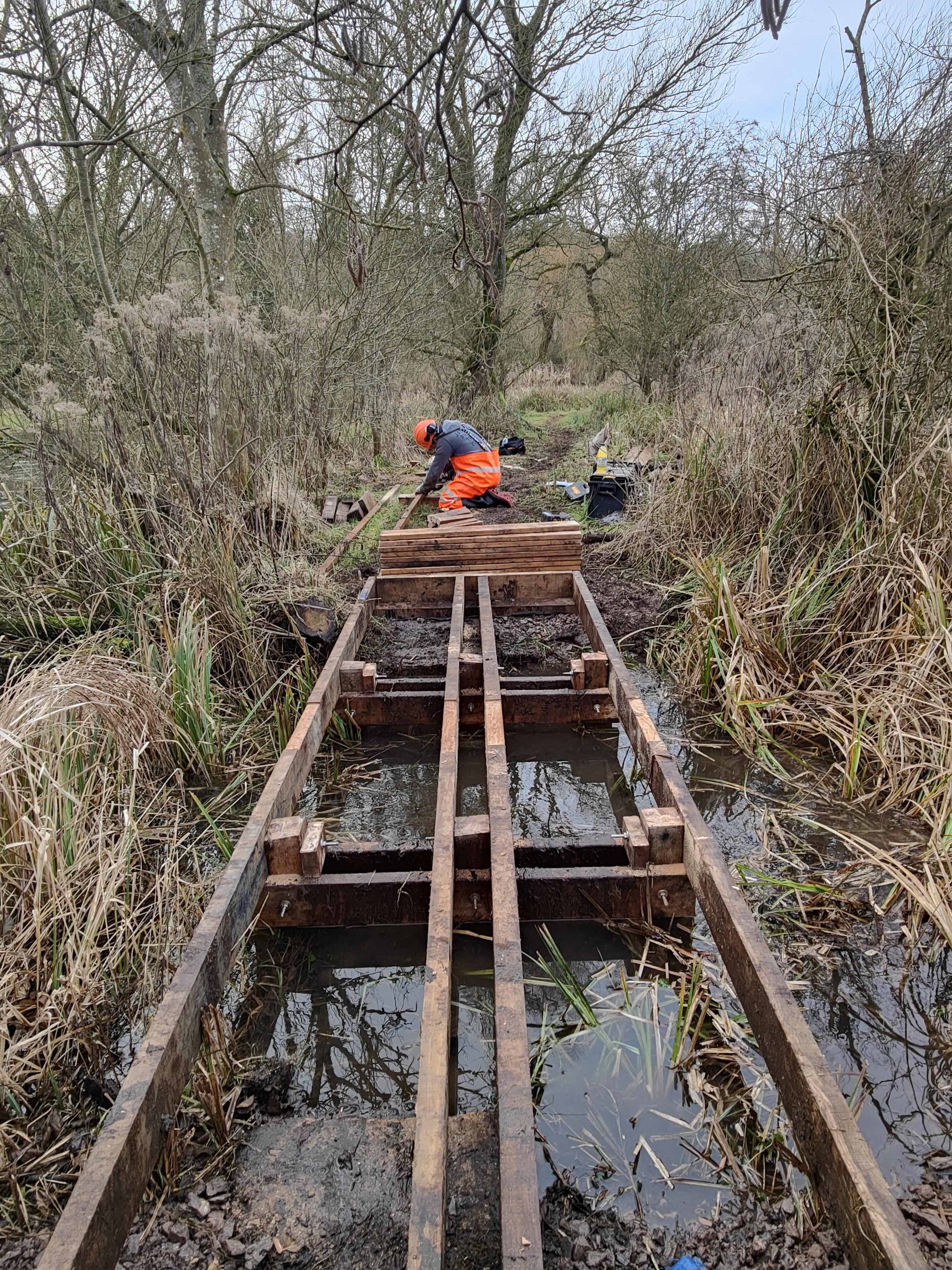 Knighton Footbridge construction on behalf of breheny cvivil engineering